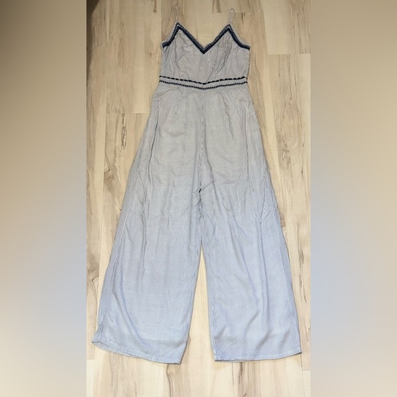 Japna Sky Blue Striped Jumpsuit with Navy Accents - Picture 6 of 10